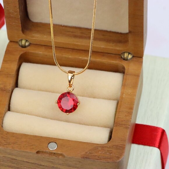 "Radiant Red Round Pendant with Gold Plated Finish for Everyday Glam, XPPT1670 : - Picture 8 of 13